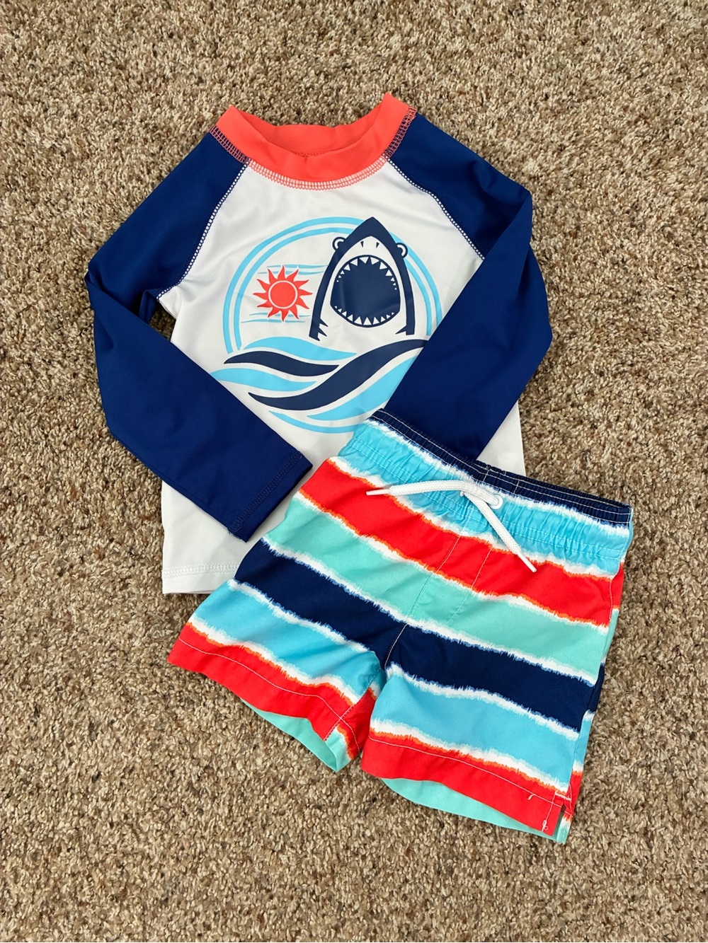 2T Navy & Coral Shark Swim Set